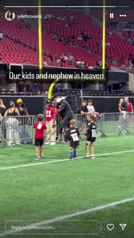 Kirk Cousins' sons and nephew walk around the field of Mercedes-Benz Stadium